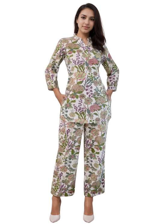 Shienzy Stylish Printed Cotton Blend Co Ord Set For Women || Casual & Festive Indo-Western Outfit || Kurta Pant Set (1595Shz_Mlt