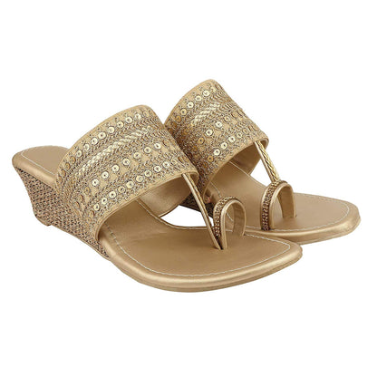 Shoetopia WomenS & GirlS Golden Embellished Wedge Sandals