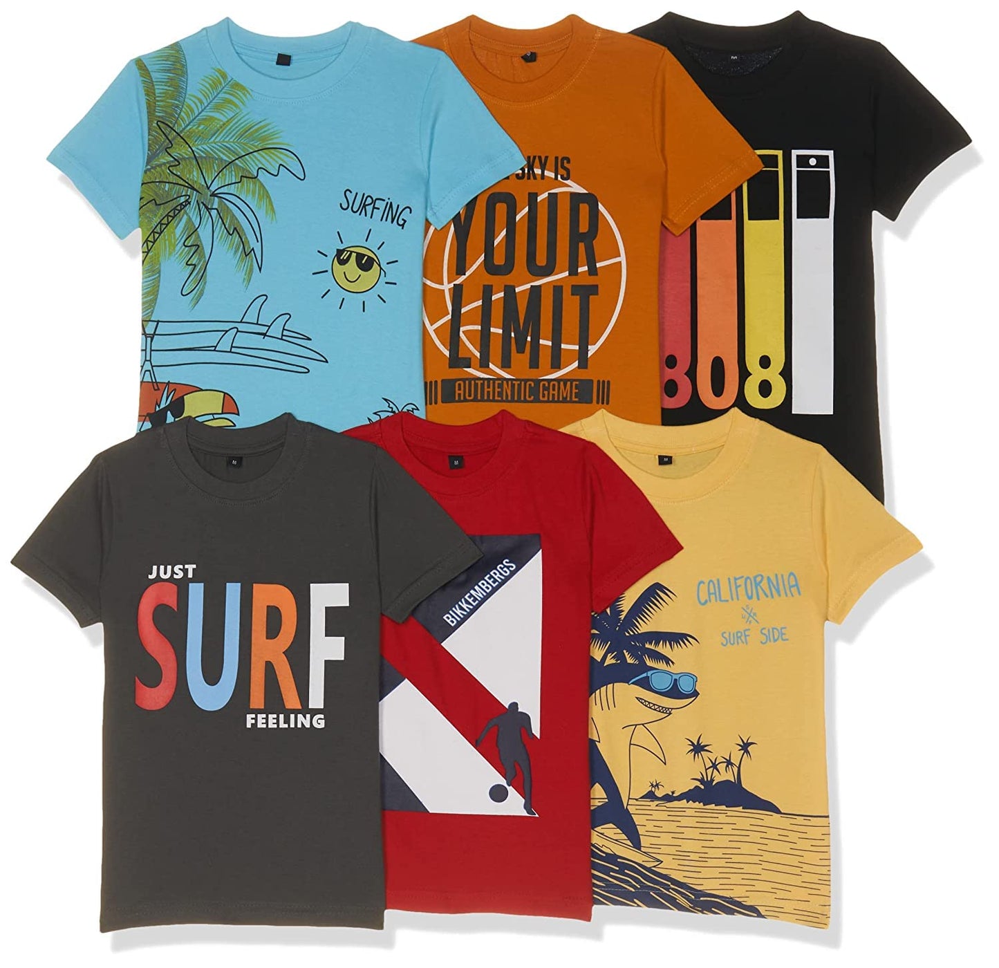 T2F Boys Cotton Printed Regular Fit T-Shirt (Pack of 6)
