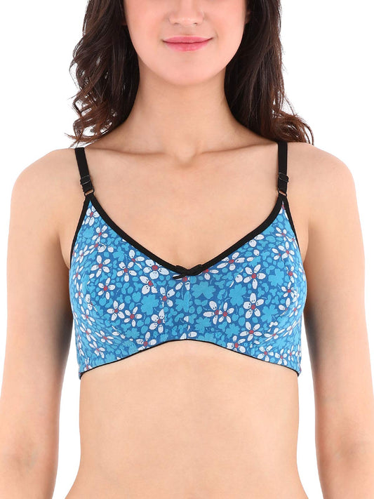 Clovia Cotton Non-Padded Non-Wired Floral Print Bra (Br1498P08_Blue_32C)