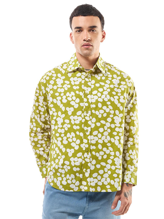 Bewakoof Mens All Over Printed Oversized Fit Full Sleeve Spread Collar Cotton Shirt_ 620467 Yellow S