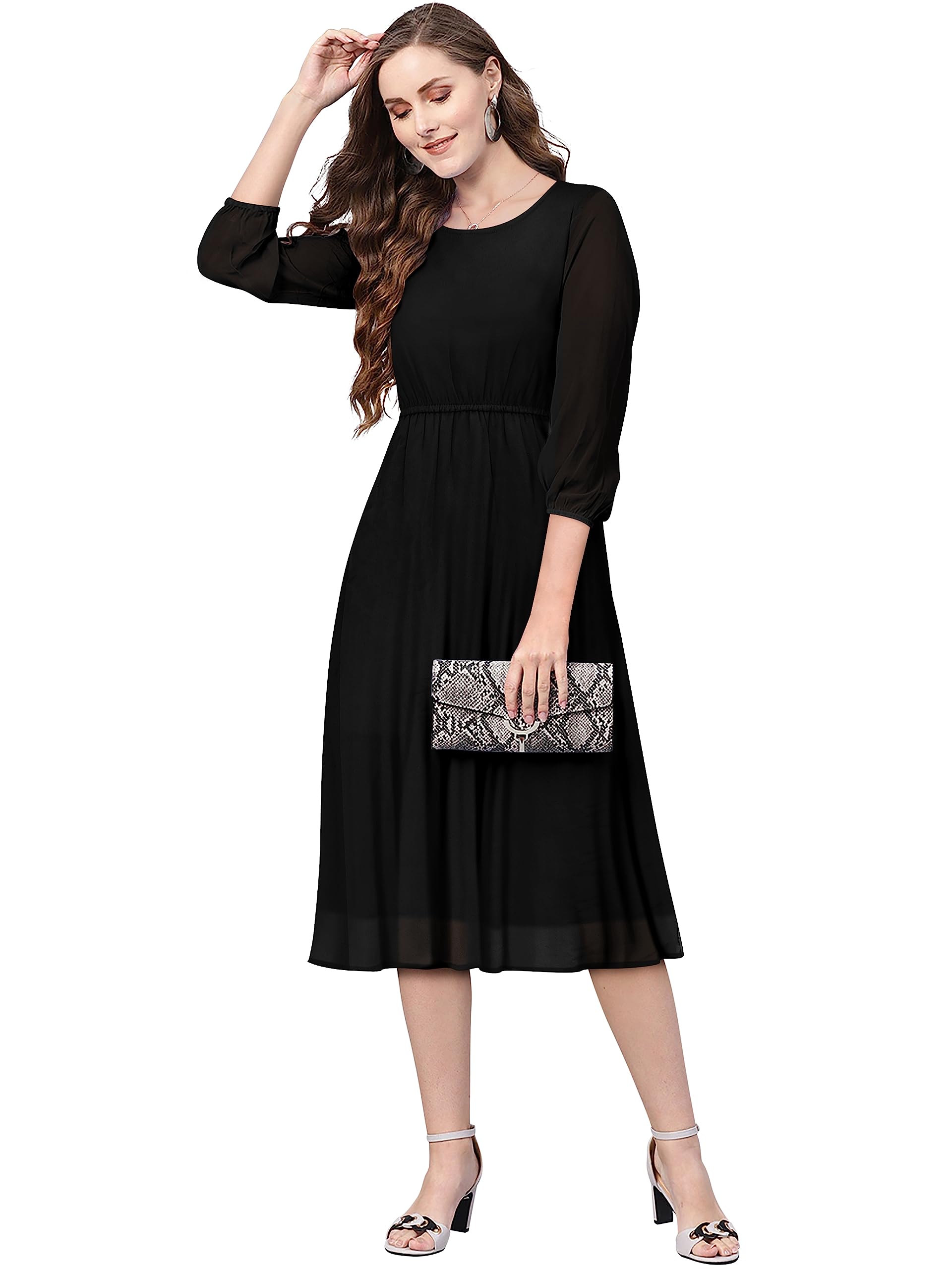 Toochki WomenS Georgette Fit And Flare Below The Knee Dress (Toochki089-Dr_Black