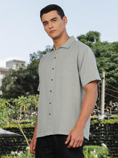 Thomas Scott Mens | Solid | Premium Irish Linen | Half Sleeve | Spread Collar | Casual | Shirt for Men Grey