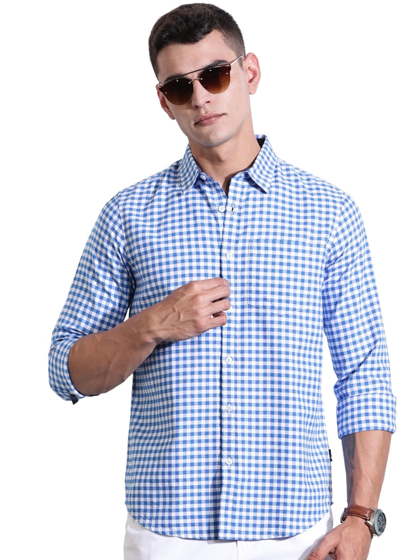 Thomas Scott Men | Long Sleeves | Gingham Checks | 100% Cotton | Spread Collar | Casual Shirt | (Available in Plus Size)(TS1481_