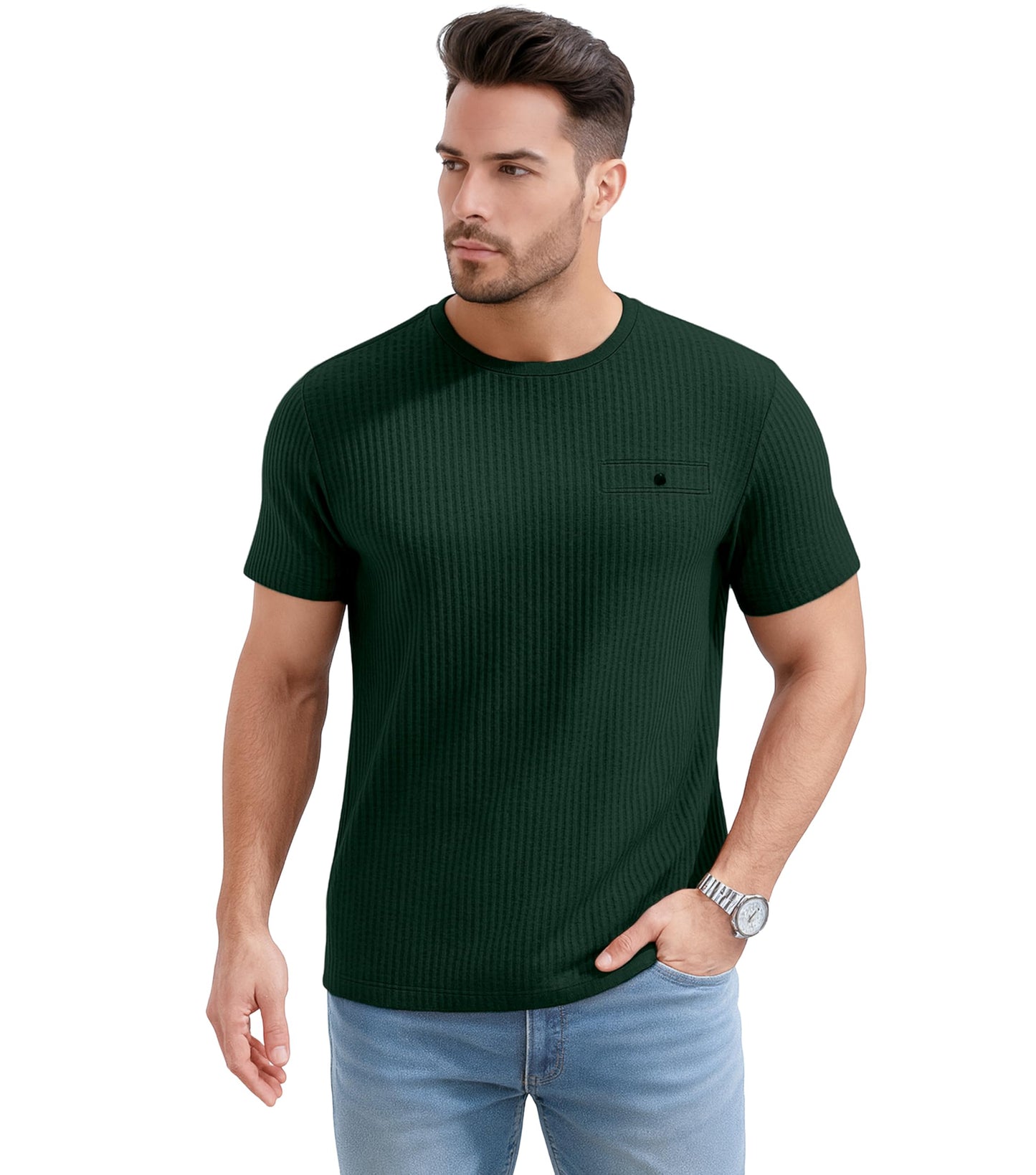 SHODOX Mens Solid Round Neck Half Sleeve Regular fit Tshirt (Pack of 1) Bottle Green