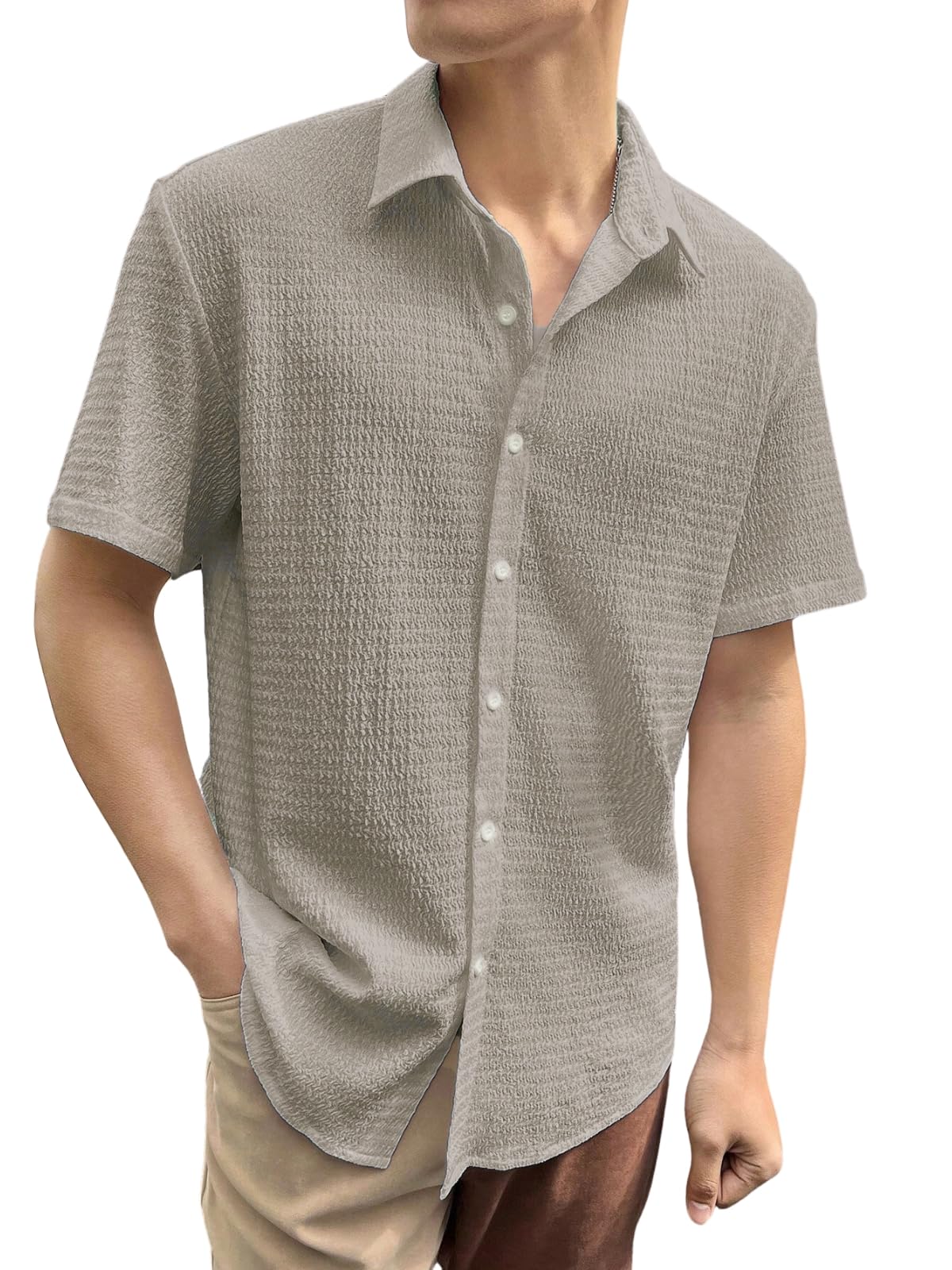Greciilooks For Casual Stylish Polycotton Regular Formal Shirt Beige