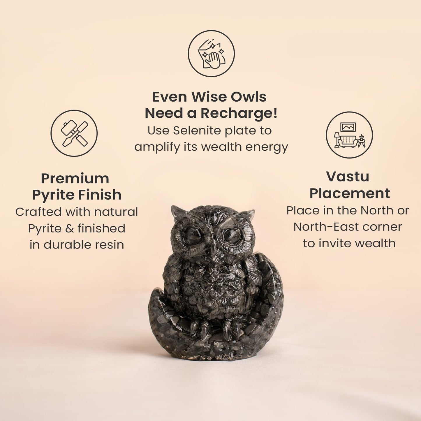 Astrotalk Pyrite Owl | Statue for Wealth, Success & Protection | Vastu Showpiece for Home Decor for Living Room & Office Desk | Vastu Items for Good Luck | Housewarming Gift