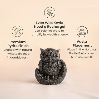 Astrotalk Pyrite Owl | Statue for Wealth, Success & Protection | Vastu Showpiece for Home Decor for Living Room & Office Desk | Vastu Items for Good Luck | Housewarming Gift
