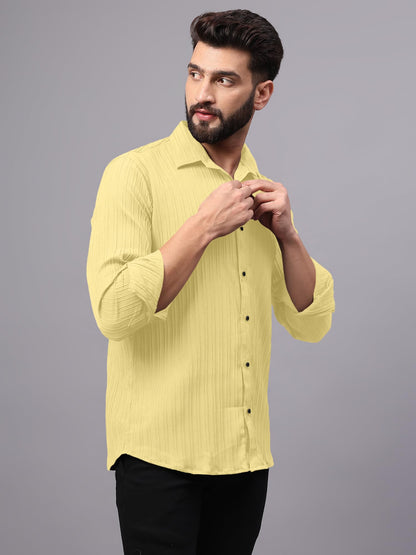 Finivo Fashion MenS Casual Button Down Shirts Long Sleeve Linen Shirt Fashion Textured Beach Summer Shirts Yellow