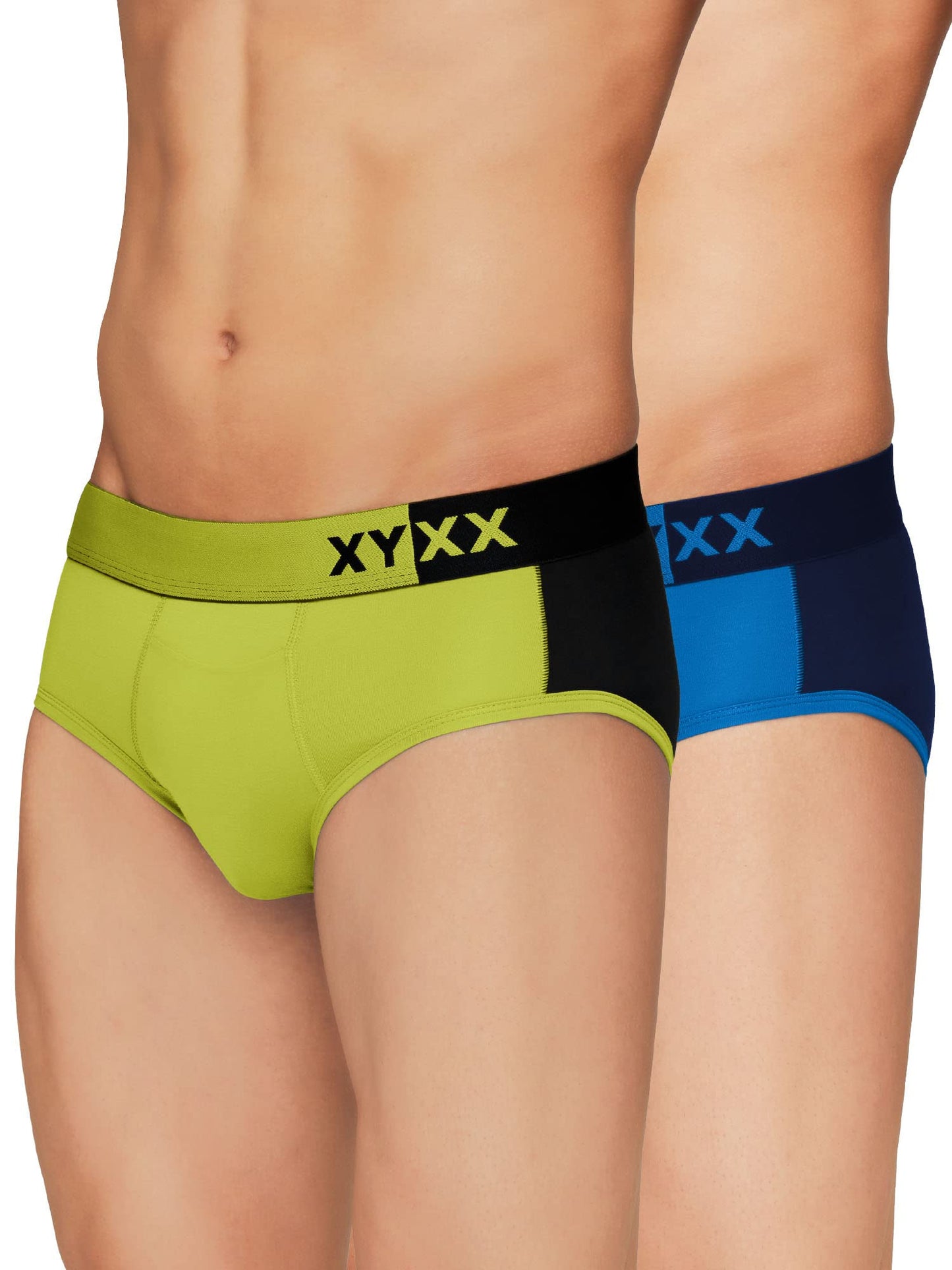 XYXX Mens Underwear Dualist IntelliSoft Antimicrobial Micro Modal Brief Pack of 2 (Brilliant Blue & Black Iris;Lime Punch & Bla