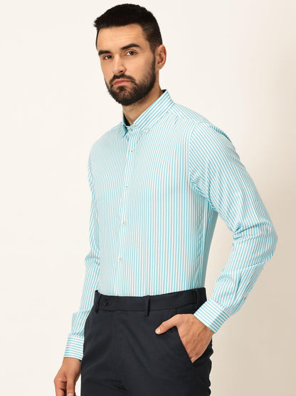 Thomas Scott 100% Cotton Full Sleeves Button-Down Collar Slim Fit Formal Shirt for Mens Aqua