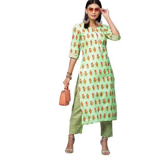 ANNI DESIGNER Women's Cotton Blend Straight Printed Kurta with Pant (Carto)