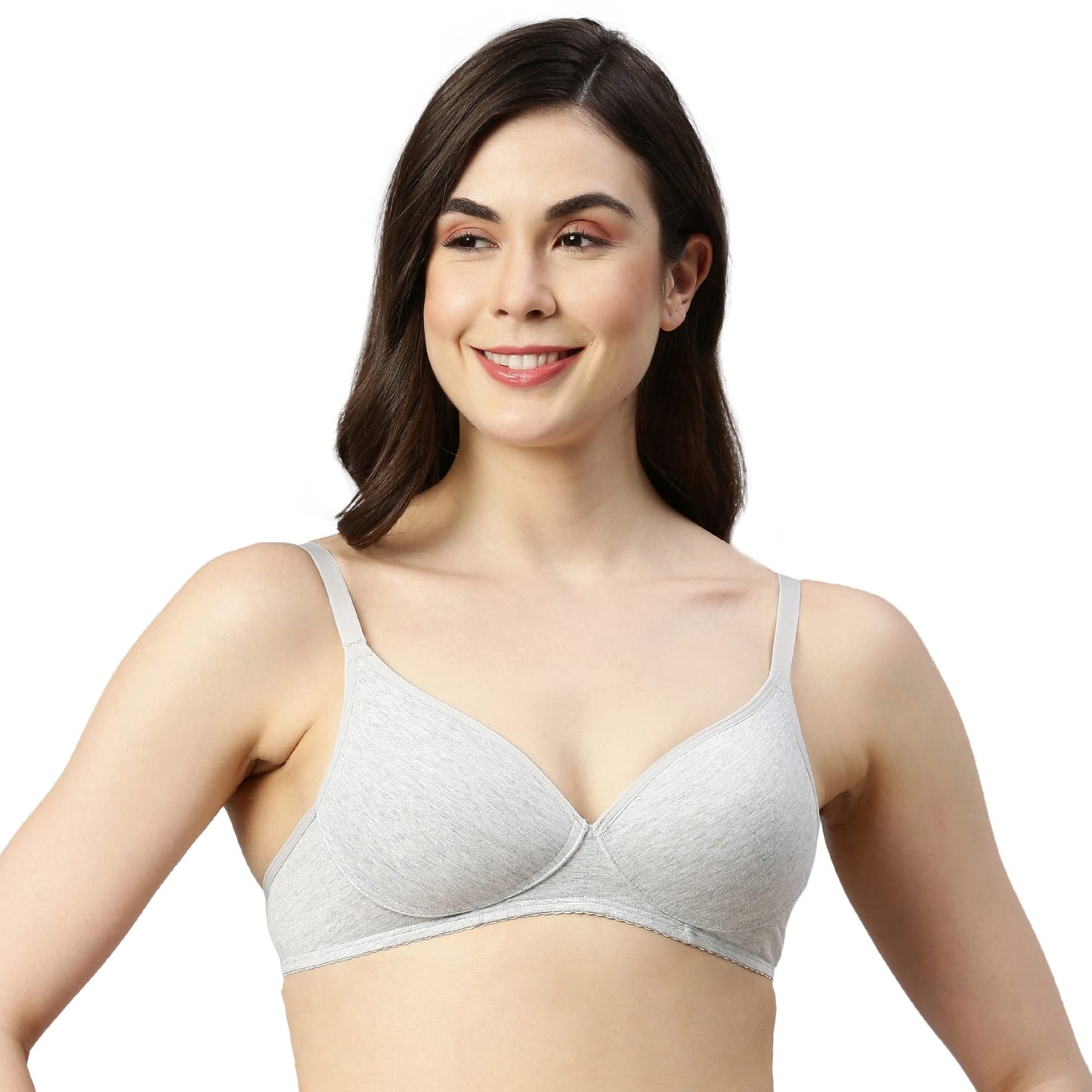 Enamor A039 Perfect Coverage Supima Cotton T-Shirt Bra- Padded Wirefree & Medium Coverage GREYMELANGE