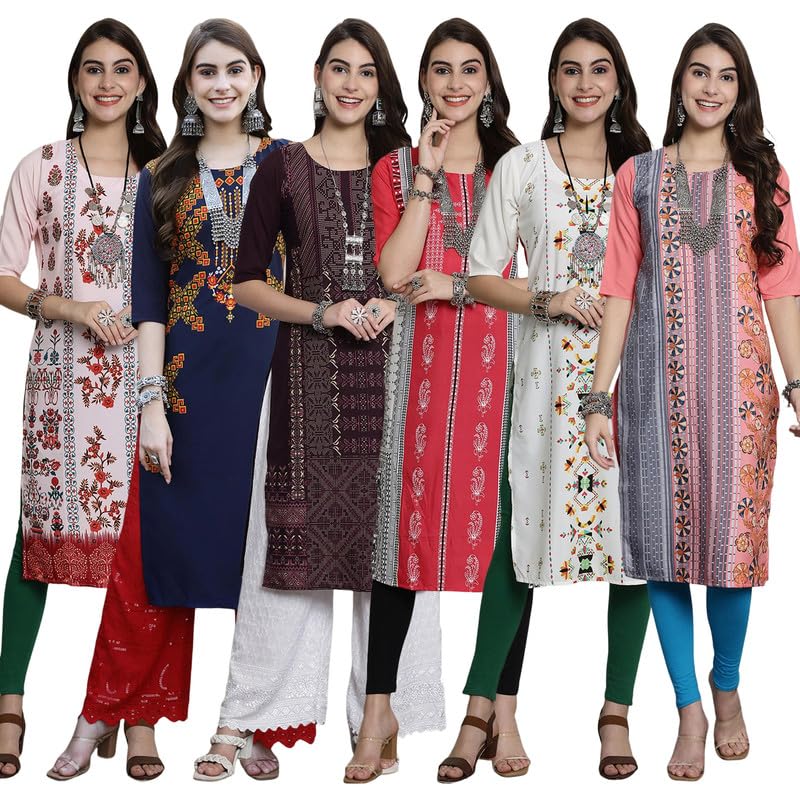 Pinkmint Printed Kurti for Womens Timeless Tradition Kurtis with a Classic Touch (Pack of 6)