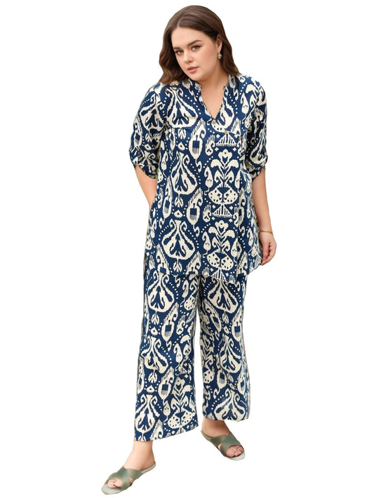 Gosriki WomenS Cotton Blend Mid Thigh Printed Co-Ord Pajama Set (J111 Blue Co-Ord-Gs_L_Blue_Large)