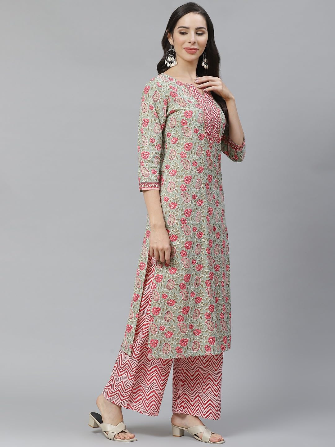 Nermosa Women Printed Kurta And Pant Set With Dupatta | Kurta Set With Dupatta | (In, Alpha, M, Peach)