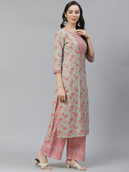 Nermosa Women Printed Kurta And Pant Set With Dupatta | Kurta Set With Dupatta | (In, Alpha, M, Peach)