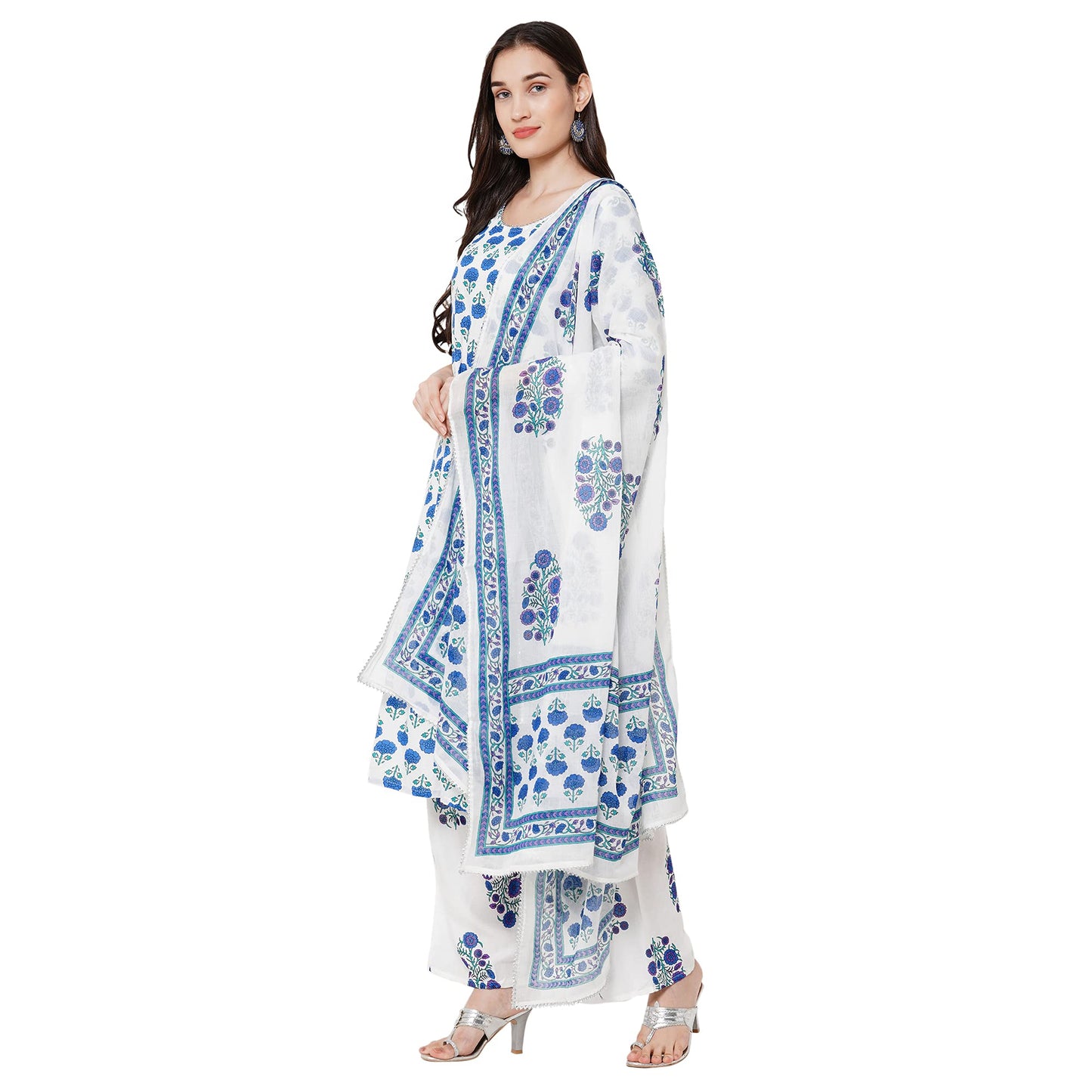 ANNI DESIGNER Women's Rayon Cotton Printed Kurta with Palazzo and Dupatta