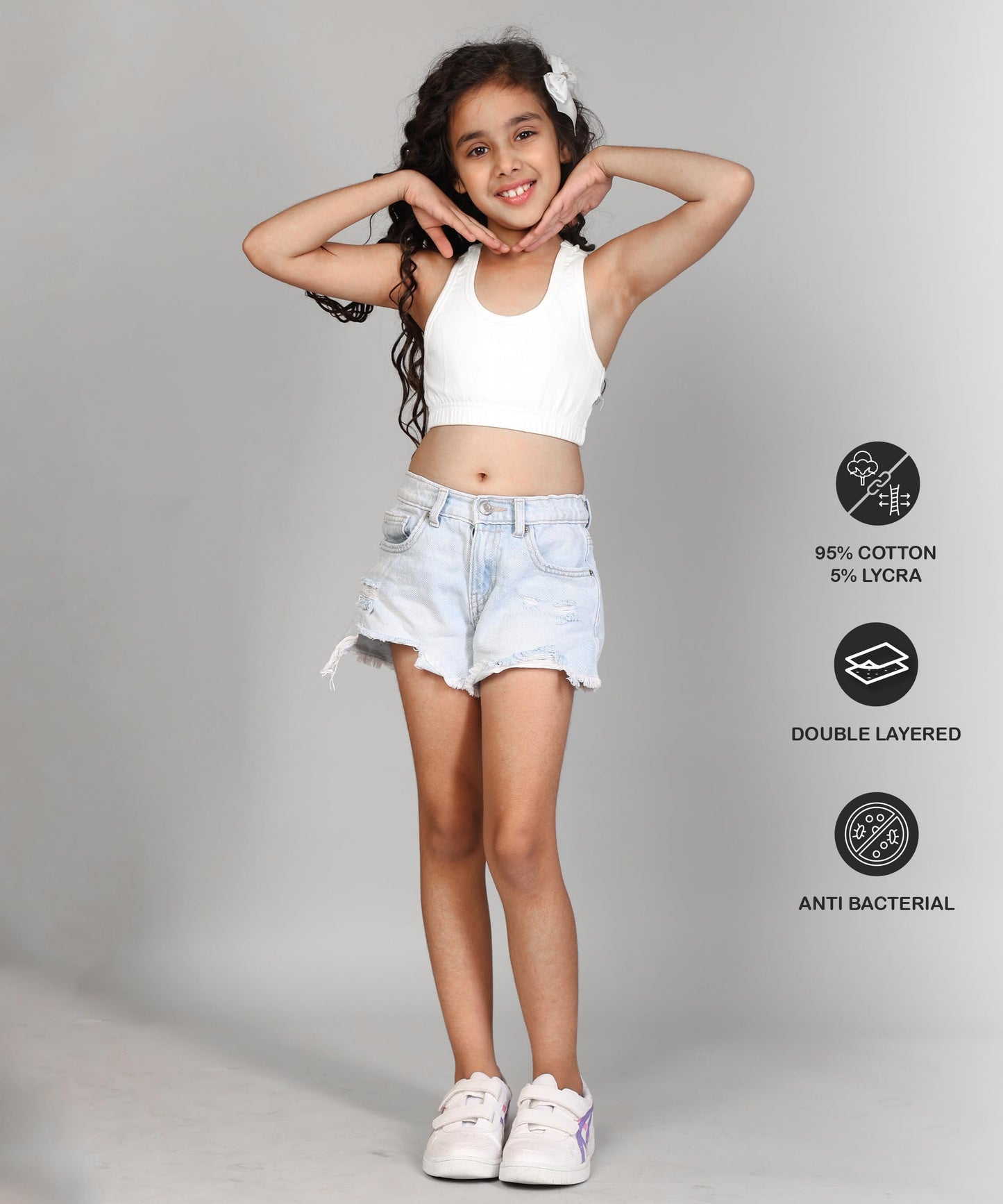 Kyda Kids Girls Antibacterial Cotton Sports Bra Training Bras, Non Padded, Chest Double Layered Wireless Light Padded Bra