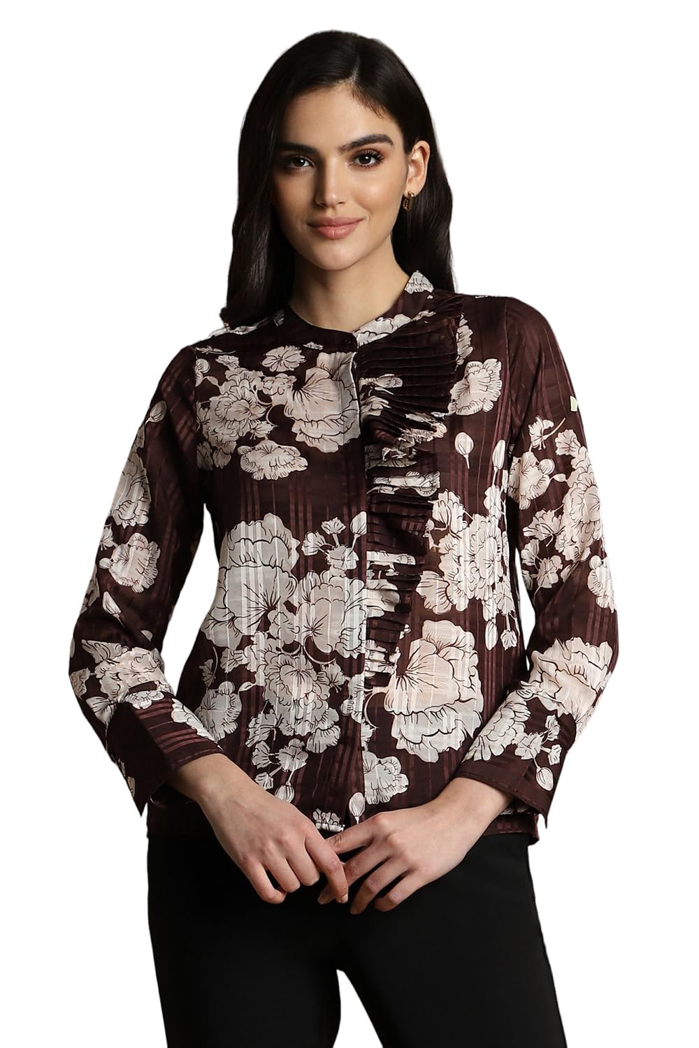 Allen Solly Women Printed Casual Cotton Full Sleeve Stretch Shrug