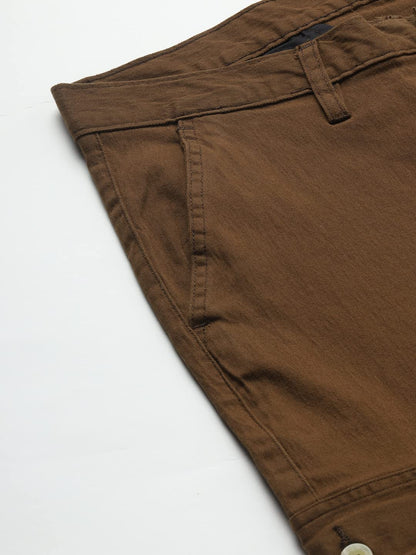 Dennis Lingo Mens Slim Fit Multi-Pocket Stretchable Cargo Trousers Brown
