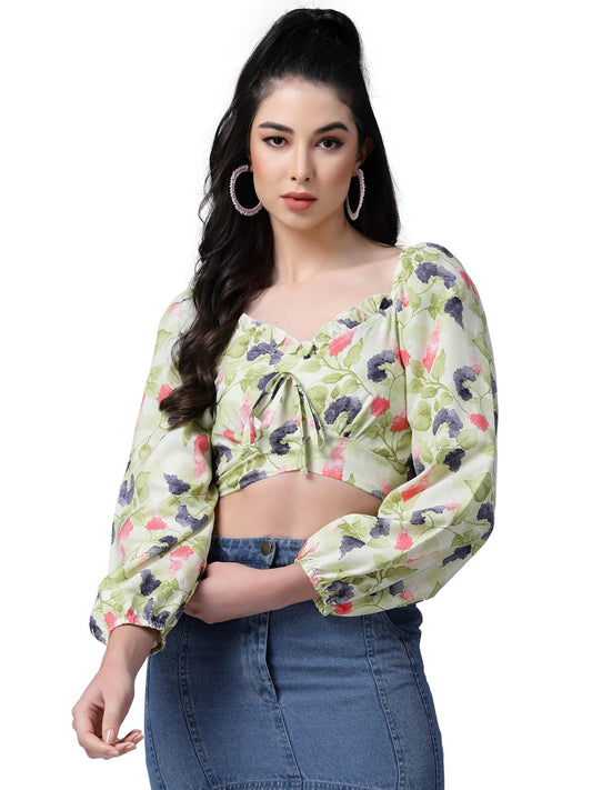 OOMPH! Crop Tops for Women, Green - mt637