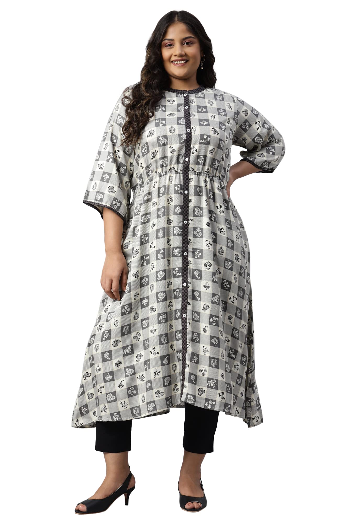 Aurelia Women Vanilla Rayon Floral Printed A-Line Kurta_22AUA13375P-504125_4XL