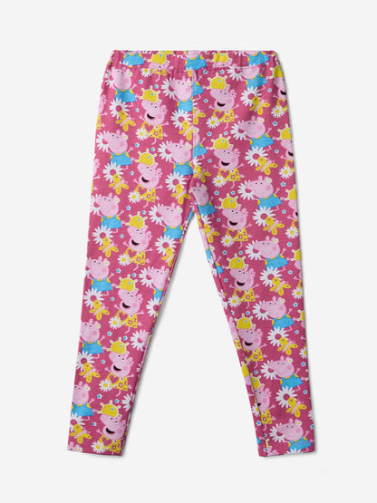 The Souled Store Peppa Pig: Pinky Pig Girls Pull On Pink All Over Printed Regular Fit Cotton Leggings (2-8 Yrs)