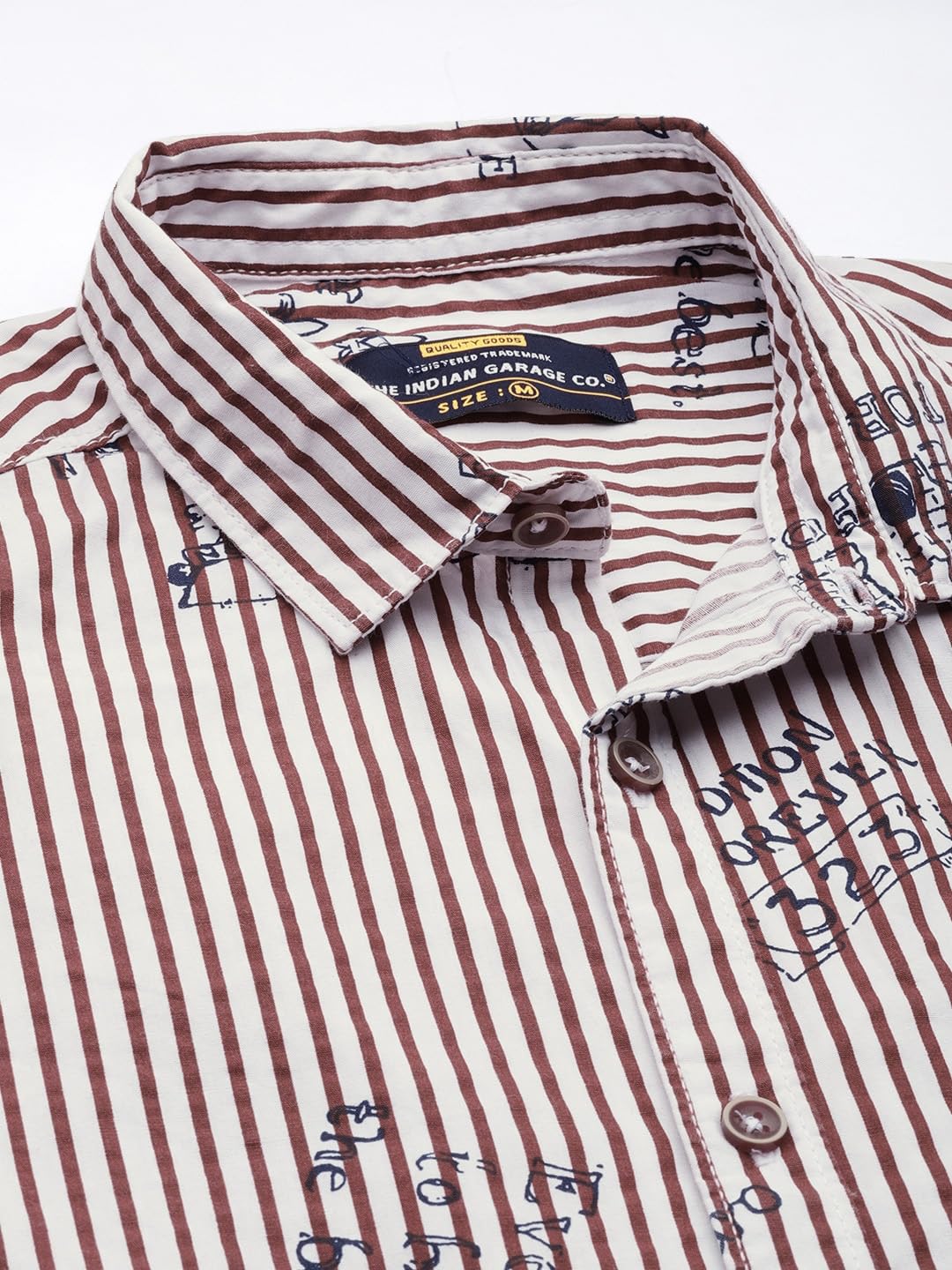 The Indian Garage Co Men Orange Striped Slim Fit Cotton Casual Shirt