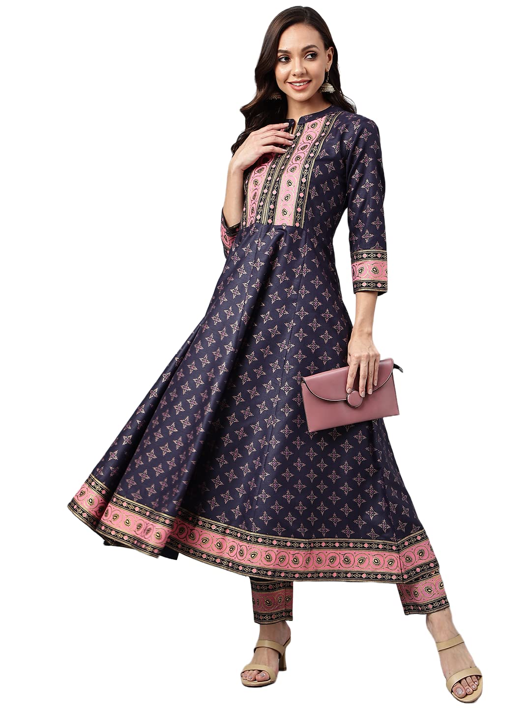 ANNI DESIGNER Womens Cotton Blend Anarkali Printed Kurta with Pant (Chand Blue_XXL_Blue_XX-Large)