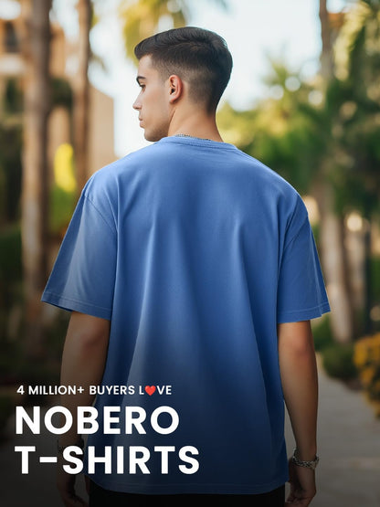 Nobero Men Cotton Solid Oversized Fit T-Shirt (1M-Twrt-C0513_Marine,Blue)