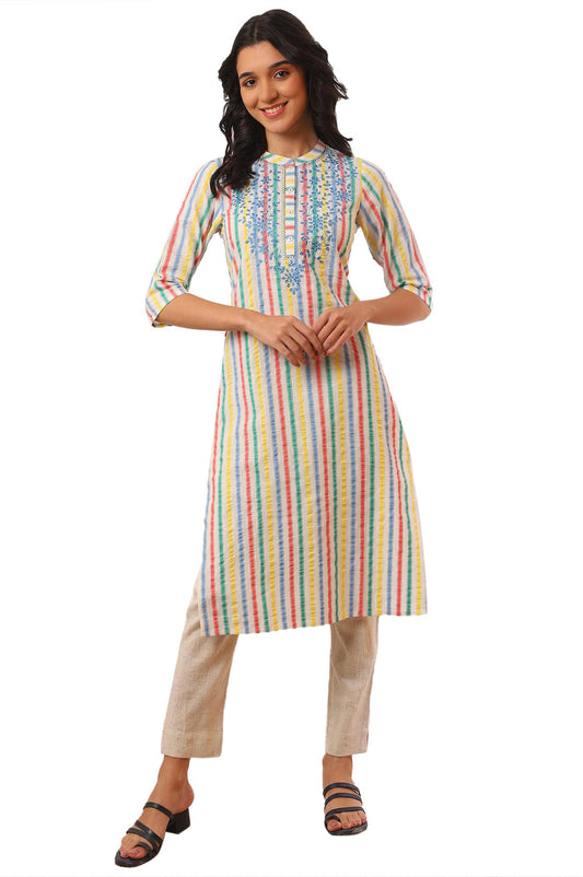 Aurelia Women's Cotton Blend Striped Regular Kurtas