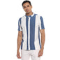 Campus Sutra Mens Chalk White & Royal Blue Balanced Striped Shirt for Casual Wear | Mandarin Collar | Short Sleeve | Button Clo