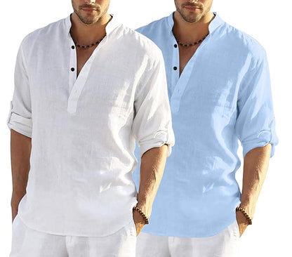 Bellstone MenS Cotton Blend Solid Regular Dress Shirt (Kurta800Combo_White_Skyblue_Xl Sky Blue