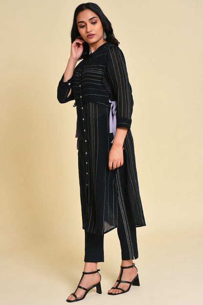 W for Woman Black Mock Vest Plus Size Kurta