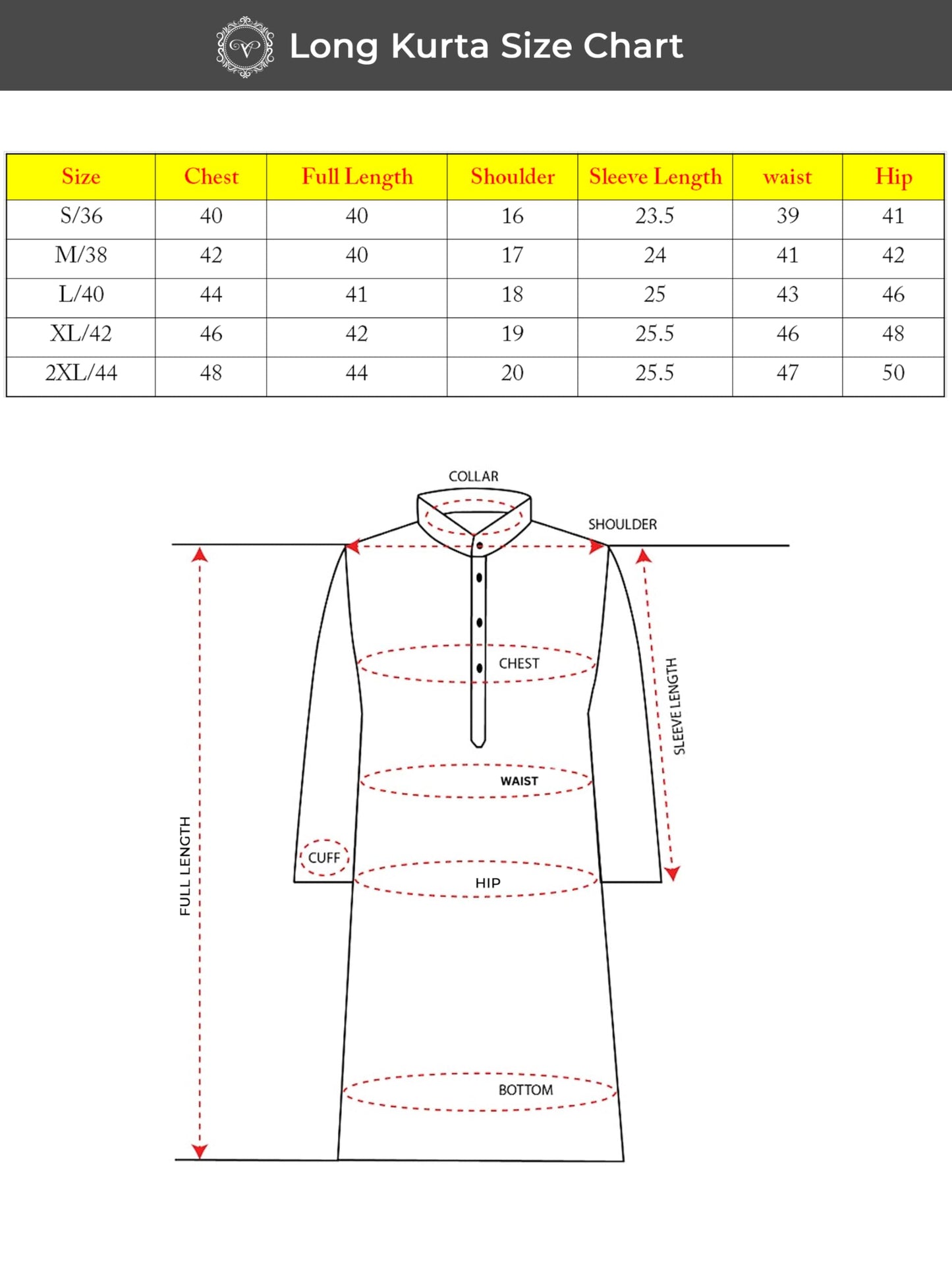 Vardha MenS Cotton Chikankari Embroidered And Sequence Full Sleeve Knee Length Casual Kurta For All Occations Like Wedding, Off