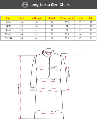 Vardha MenS Cotton Chikankari Embroidered And Sequence Full Sleeve Knee Length Casual Kurta For All Occations Like Wedding, Off