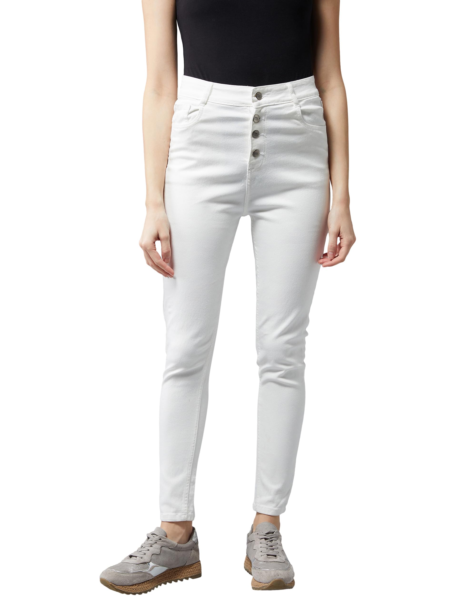 Dolce Crudo Womens Skinny Fit High Rise Stretchable Regular Length Bleached Denim Jeans,(DOSS19DEN08-41-333-28, Pearl White, 28