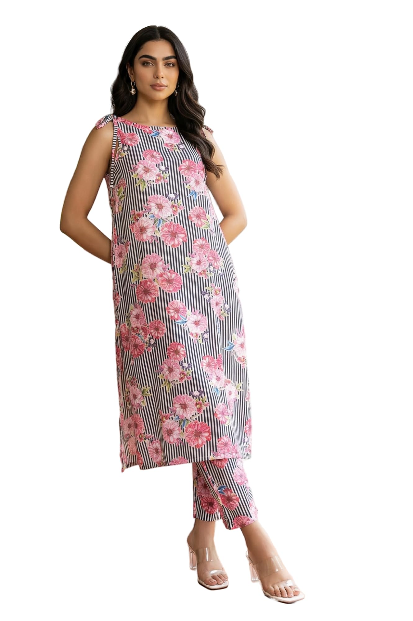 Aurelia Women'S Black Floral Printed Straight Kurta And Pants Set - (As16588-510582-Xxl)