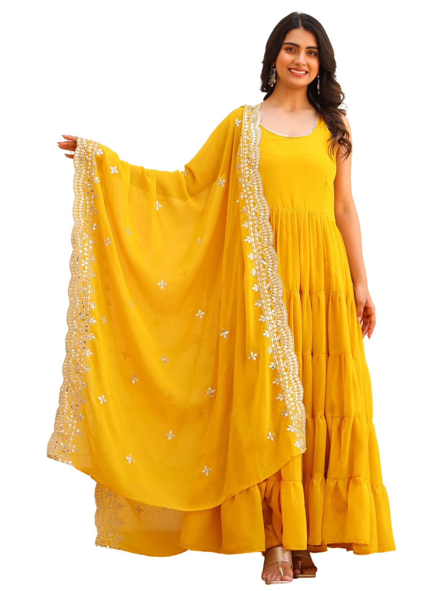 Fashion Basket Georgette Anarkali Dress For Women Yellow