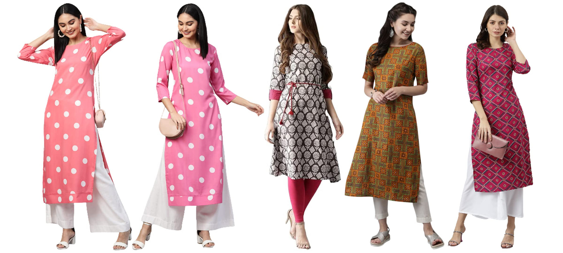 ANNI DESIGNER Women's Crepe Straight Printed Kurta Pack of 5 (Crepe-Combo-NW_012)