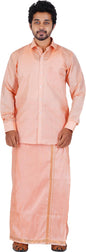 PRAKASAM COTTON-Mens Art Silk Tissue Wedding Set/Art Silk Tissue 8 Mulam (8-Yard) Dhoti and Stitched Full Sleeve Shirt