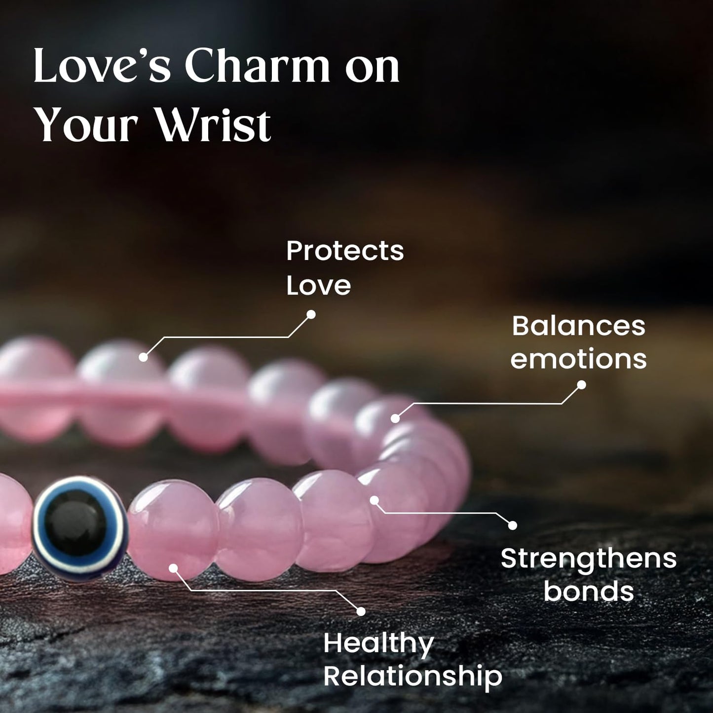 Astrotalk Rose Quartz with Evil Eye Bracelet | Love, Protection & Positive Energy | Astrology Bracelet for Men & Women | Certified Crystal Bracelet | Valentine Gift For Girlfriend
