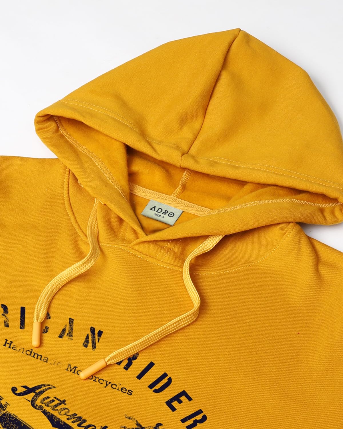 ADRO Men's Cotton Neck Hooded Sweatshirt (H-M-AME-MU_Mustard)