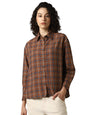 Hubberholme Women Cotton Check Oversized Fit Spread Collar Full Sleeves Shirts