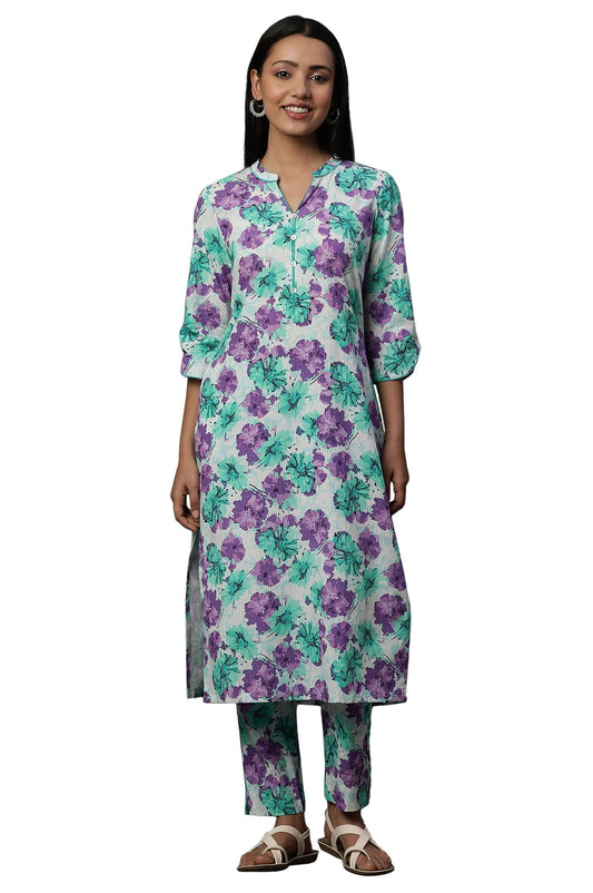 Aurelia Women's Floral Print Cotton Co-Ord Kurta Set with Trousers