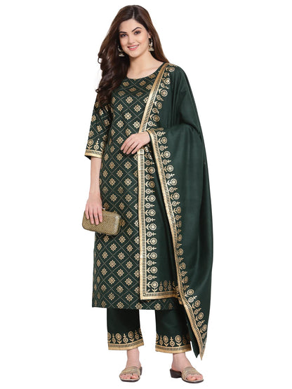 Gosriki WomenS Cotton Blend Kurta With Palazzo & Dupatta (Kpzd-Cot-10001-Green_S-Go_Green_Small)