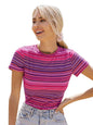 Toochki Tops for Woman | Spandex Top | T-Shirt | Tshirt | Western | for Jeans | Short Sleeve | Stretchable | Strip Printed