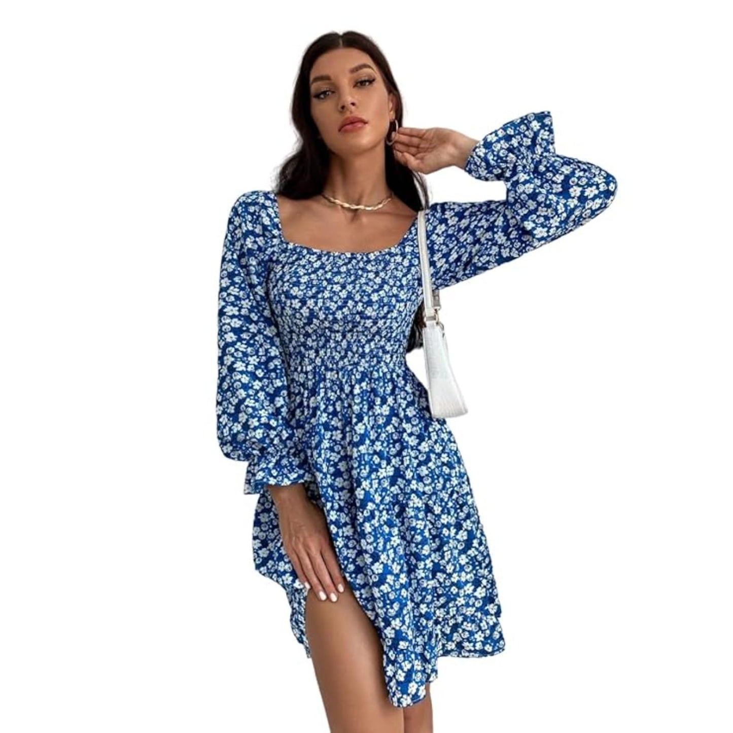 Sheetal Associates Women Casual Regular Sleeves Crepe Printed Fit And Flare Dress Blue