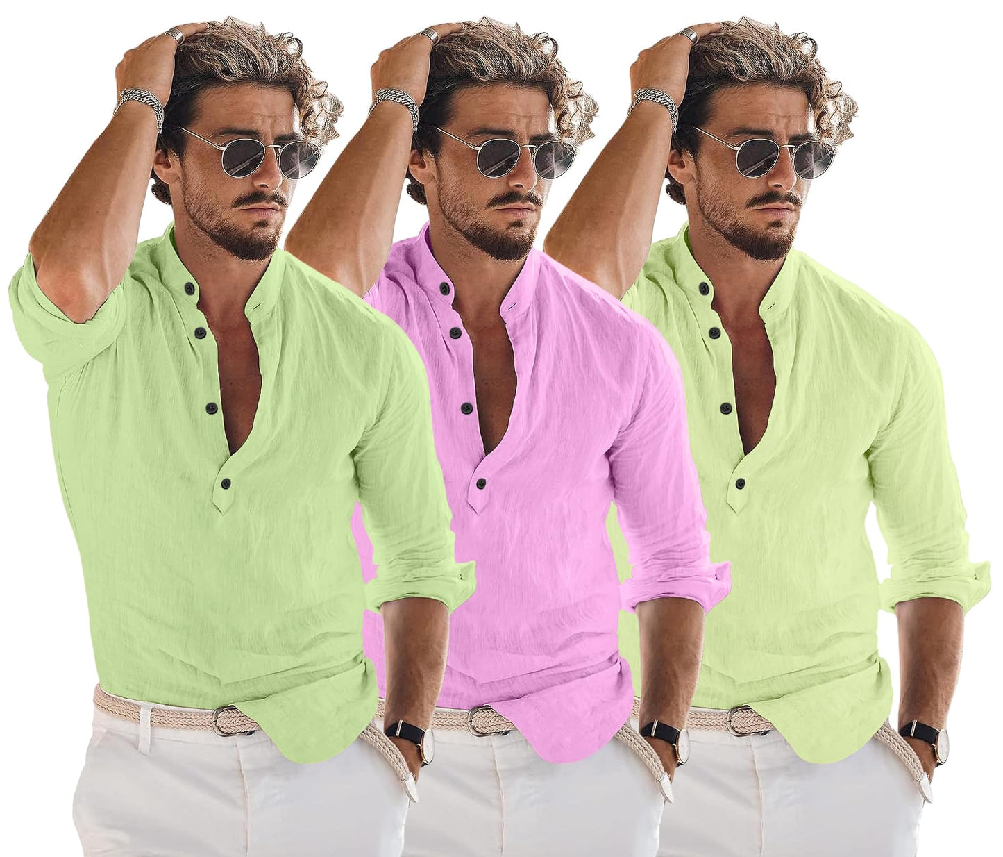 Zartha Combo Of Men Solid Cotton Blend Straight Kurta Shirt Pack Of 3